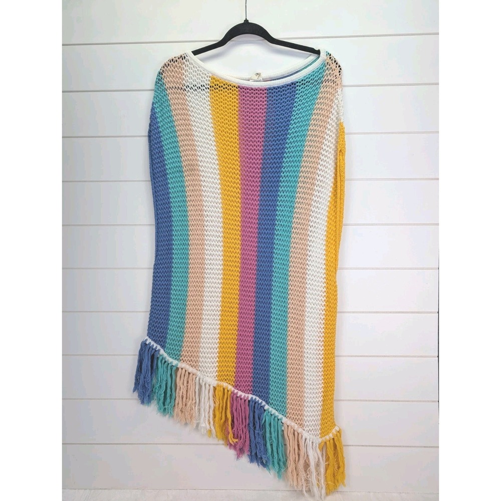 Body Glove Crochet Swim Cover Women Large Open Knit Fringe Unicorn Rainbow Beach